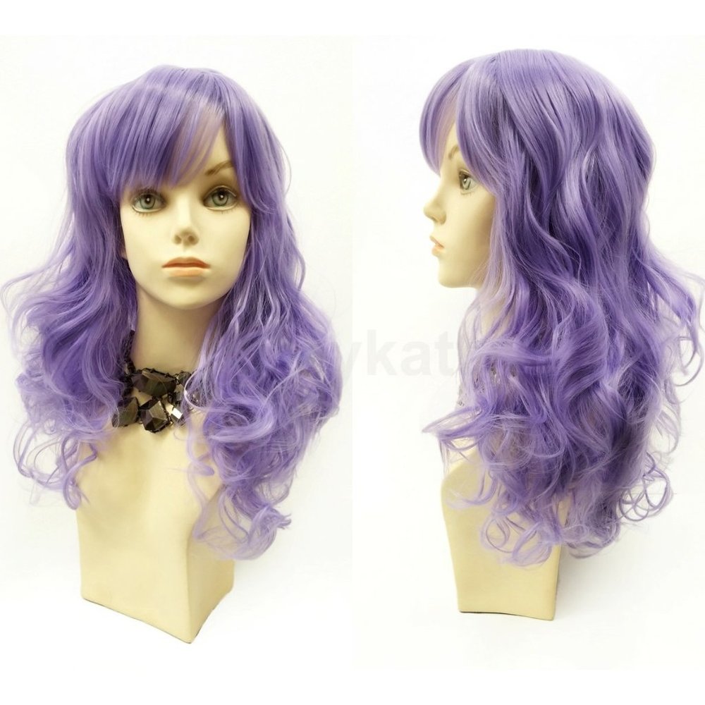 Light Purple Color Wavy Wig with Bangs 17"